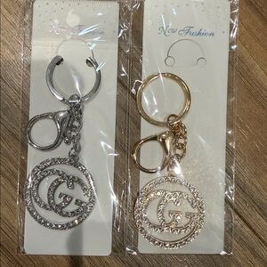 Gold and Silver Double G Crystal Keychain Purse Bag Charm